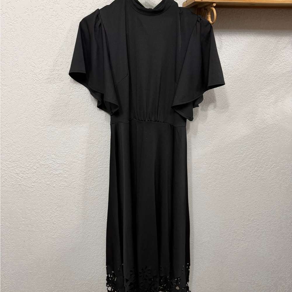 SHEIN Black Midi Dress with Lace Hem